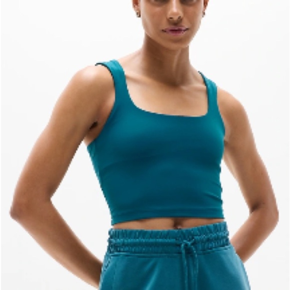 Athleta Transcend Square Neck Crop Sports Bra D-DD Coastal Teal #599949